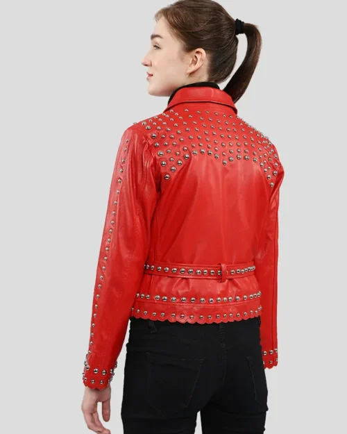 Women’s Studded Red Leather Jacket