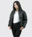 Women’s Puffer Stand Collar Black Leather Jacket