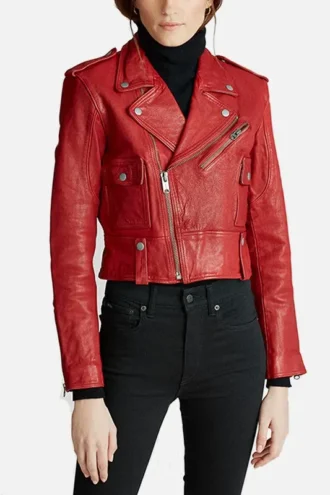 Women’s Moto Real Red Leather Jacket – Biker Red Jacket