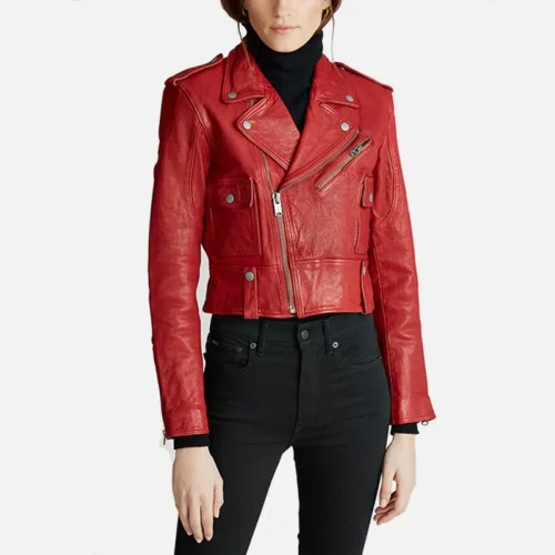 Women’s Moto Real Red Leather Jacket – Biker Red Jacket