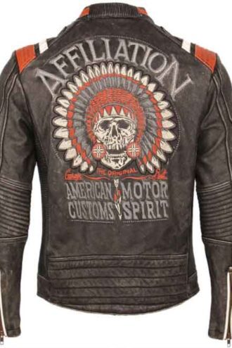 Affiliation Skull Embroidery Genuine Leather Motorcycle Jacket