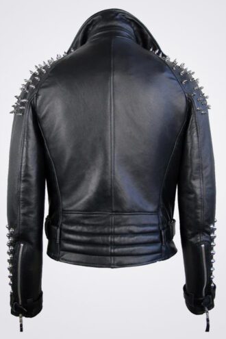 Classic Black Leather Jacket With Half Spikes 