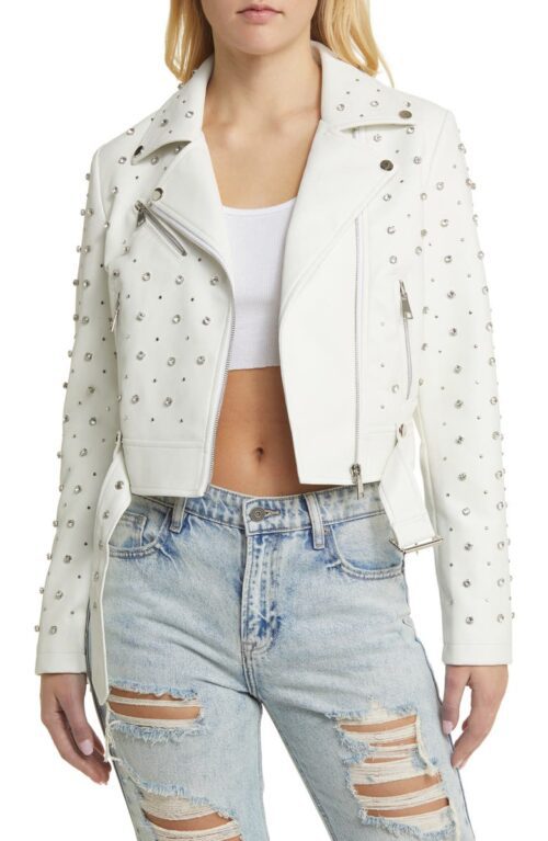 Stud Detail Faux Leather Moto Jacket