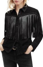 Cleo Western Leather Fringe Suede Shirt Jacket