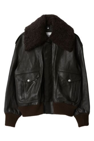 Leather Bomber Jacket with Removable Genuine Shearling Trim