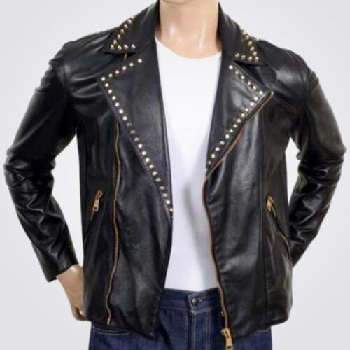 Golden Studded Fashion Leather Jacket