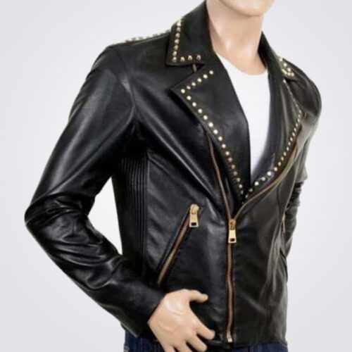 Golden Studded Fashion Leather Jacket