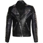 Mens Designer Studded Motorcycle Leather Jacket