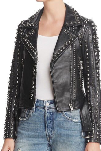 Silver Studs Punk Women Fashion Leather Jacket