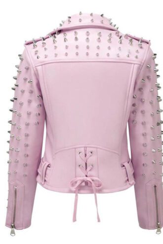 Hot Pink Studs Leather Jacket