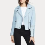 Womens Pale Blue Suede Biker Leather Jacket
