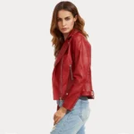 Womens Red Slim Fit Biker Leather Jacket
