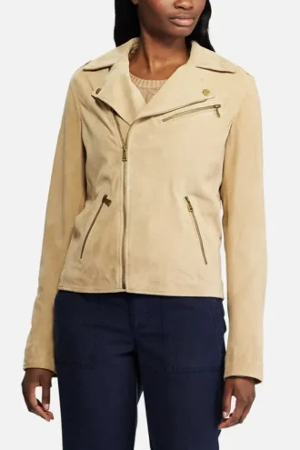 Women’s Jasmine White Suede Iconic Classic Leather Jacket