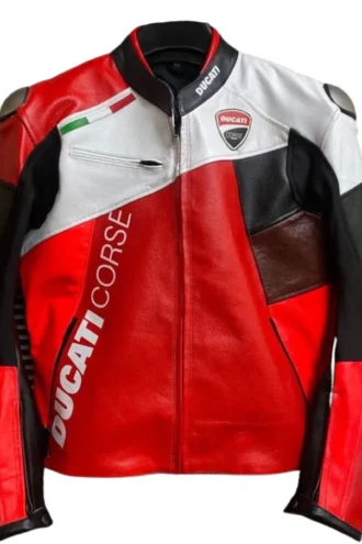 DUCATI CORSE MOTORCYCLE LEATHER JACKET RED