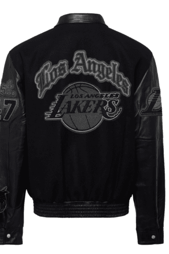 LOS ANGELES LAKERS WOOL & LEATHER JACKET Black on black