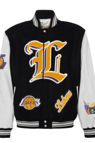 LOS ANGELES LAKERS WOOL & LEATHER VARSITY JACKET White with color