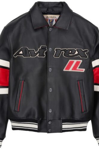 Avirex Chicago USA Leather Jacket Black & Red