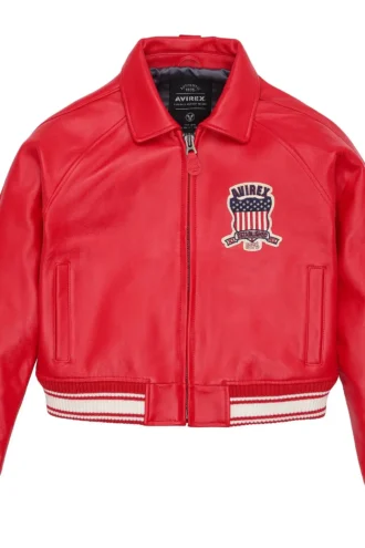 AVIREX CROPPED RED ICON LEATHER JACKET