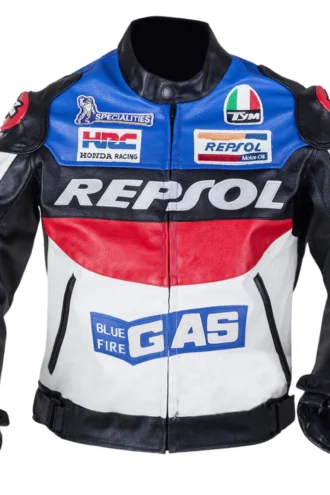 REPSOL BLUE FIRE GAS MOTORBIKE RIDER’S RACING LEATHER JACKET