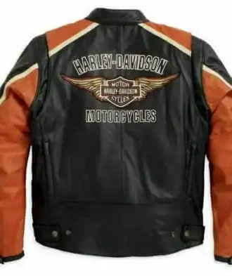 GENUINE MEN’S HARLEY DAVIDSON CLASSIC BLACK & ORANGE BIKER LEATHER JACKET