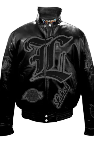 LOS ANGELES LAKERS PUFFER FULL LEATHER JACKET Black