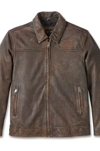 HARLEY DAVIDSON MENS GAS AND OIL LEATHER JACKET BROWN