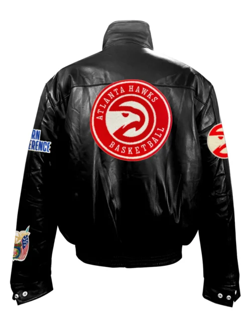 ATLANTA HAWKS FULL LEATHER PUFFER JACKET Black