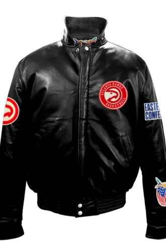 ATLANTA HAWKS FULL LEATHER PUFFER JACKET Black