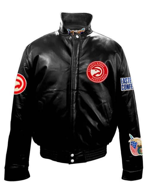 ATLANTA HAWKS FULL LEATHER PUFFER JACKET Black