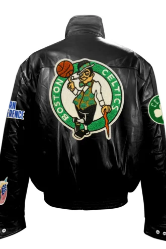 BOSTON CELTICS FULL LEATHER PUFFER JACKET Blac