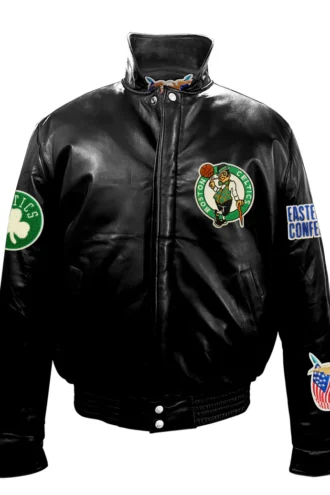 BOSTON CELTICS FULL LEATHER PUFFER JACKET Black