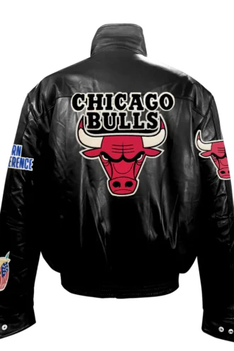 CHICAGO BULLS FULL LEATHER PUFFER JACKET Blac