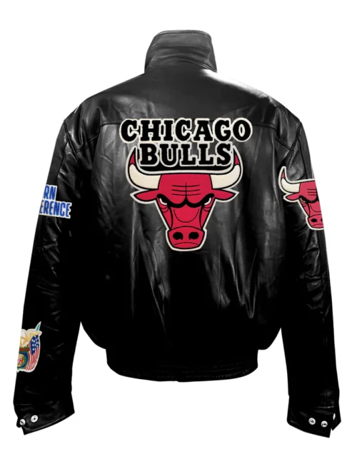 CHICAGO BULLS FULL LEATHER PUFFER JACKET Blac