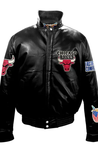 CHICAGO BULLS FULL LEATHER PUFFER JACKET Blac