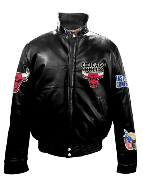 CHICAGO BULLS FULL LEATHER PUFFER JACKET Blac