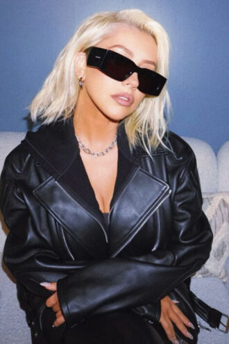 Christina Aguilera Black Leather Jacke