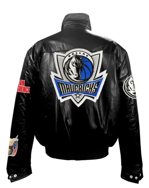 DALLAS MAVERICKS FULL LEATHER PUFFER JACKET Black