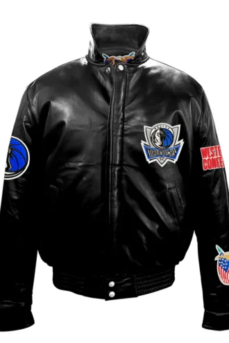 DALLAS MAVERICKS FULL LEATHER PUFFER JACKET Black