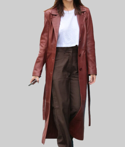 Emily Ratajkowski Brown Belted Trench Coat