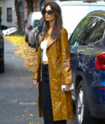 Emily Ratajkowski Brown Leather Coat