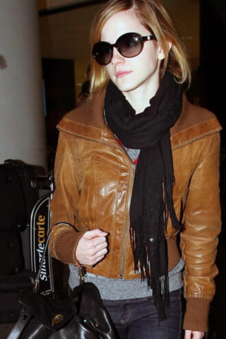 Emma Watson Brown Leather Jacket