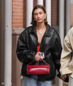 Hailey Bieber Leather Black Jacket