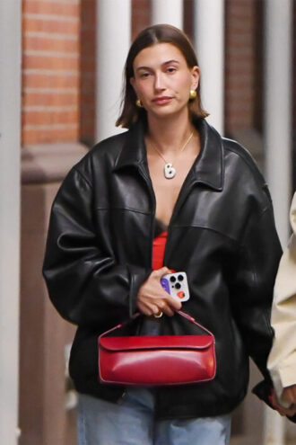 Hailey Bieber Leather Black Jacket