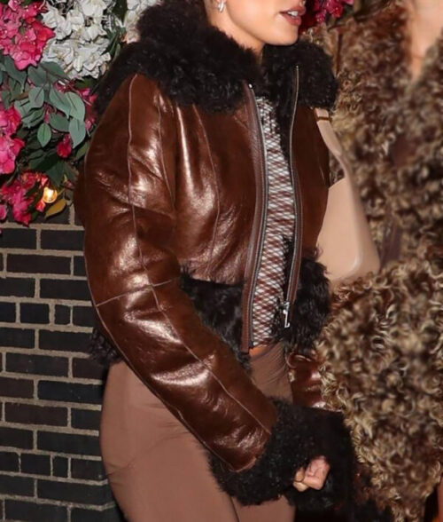 Hailey Bieber Brown Leather Jacket