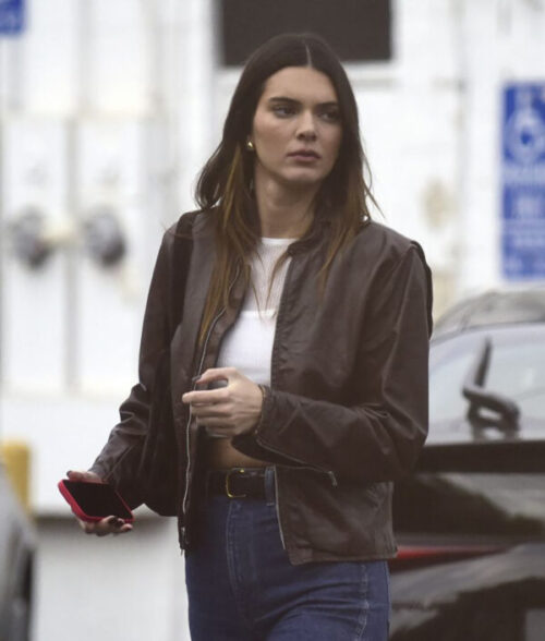 Kendall Jenner Brown Leather Jacke