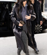 Kim Kardashian Black Leather Coat