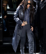 Kim Kardashian Black Leather Coat