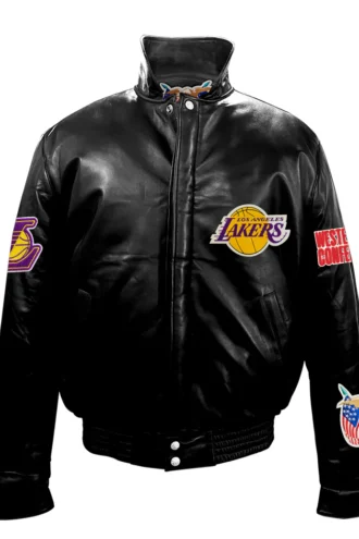 LOS ANGELES LAKERS FULL LEATHER PUFFER JACKET Black