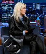 Miley Cyrus Black Leather Coat