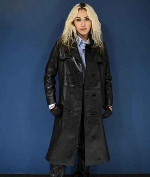 Miley Cyrus Black Leather Coat